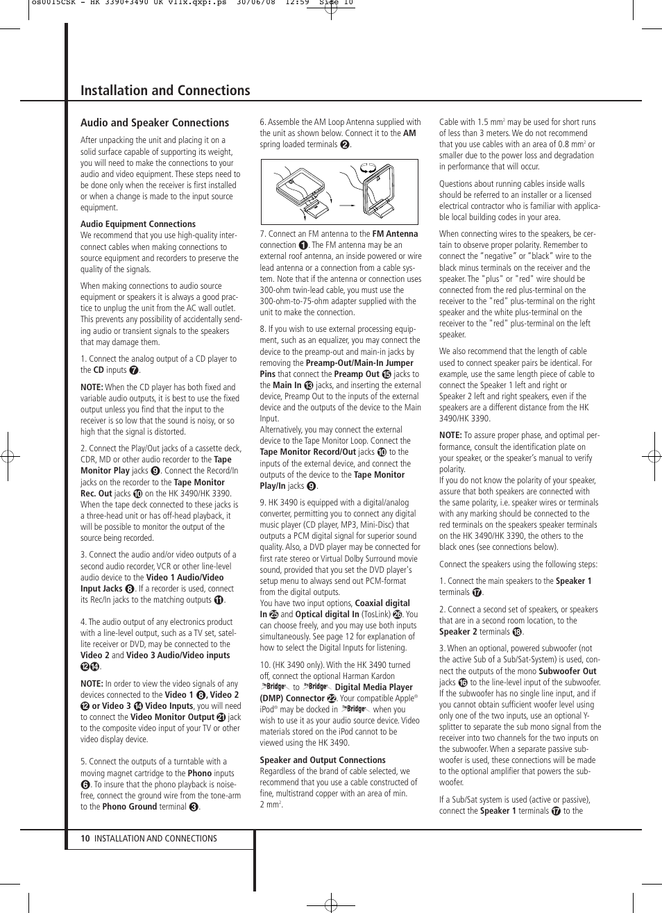 Installation and connections | Harman-Kardon HK 3390 User Manual | Page 10 / 20