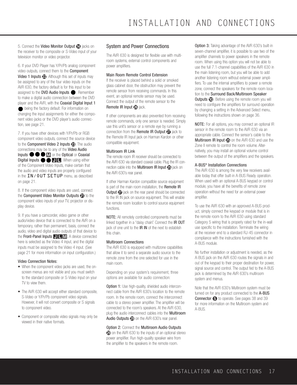 Installation and connections | Harman-Kardon AVR 630 User Manual | Page 17 / 52
