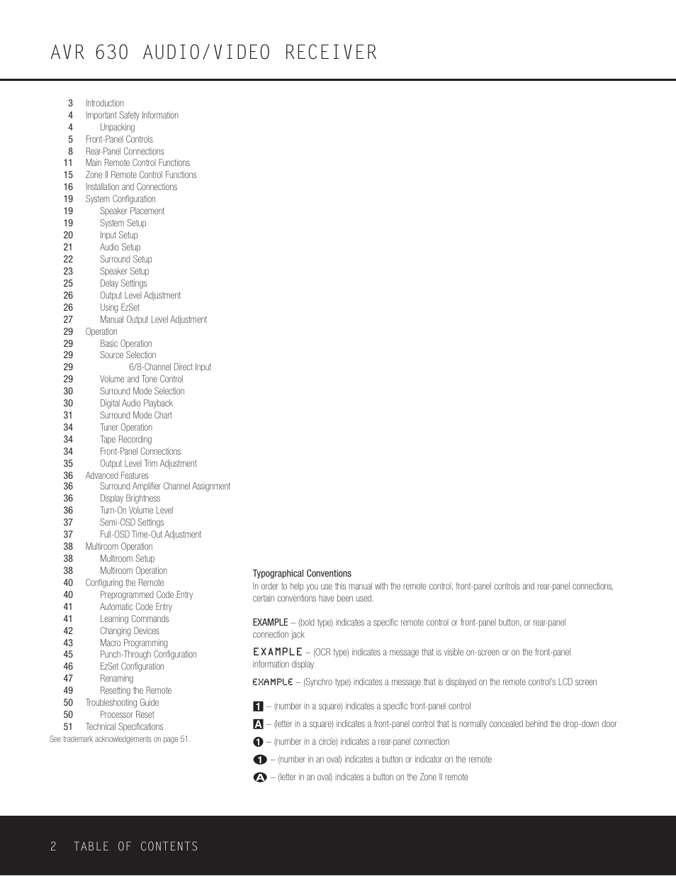 Avr 630 audio/video receiver | Harman-Kardon AVR 630 User Manual | Page 2 / 52