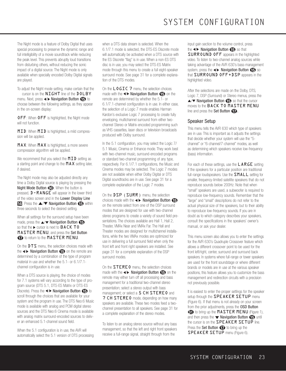 System configuration, System configuration 23, Speaker setup | Harman-Kardon AVR 630 User Manual | Page 23 / 52