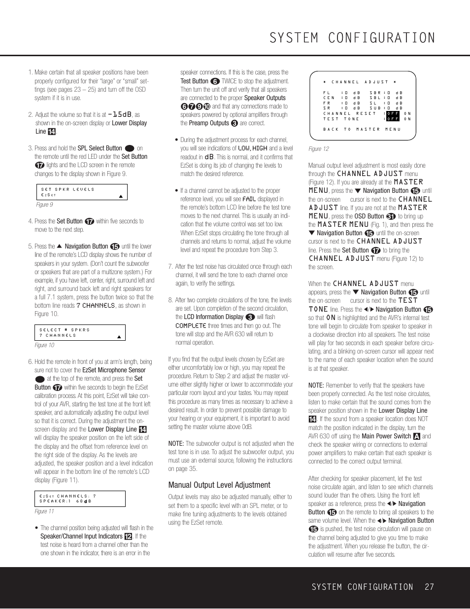 System configuration, System configuration 27, Manual output level adjustment | Harman-Kardon AVR 630 User Manual | Page 27 / 52