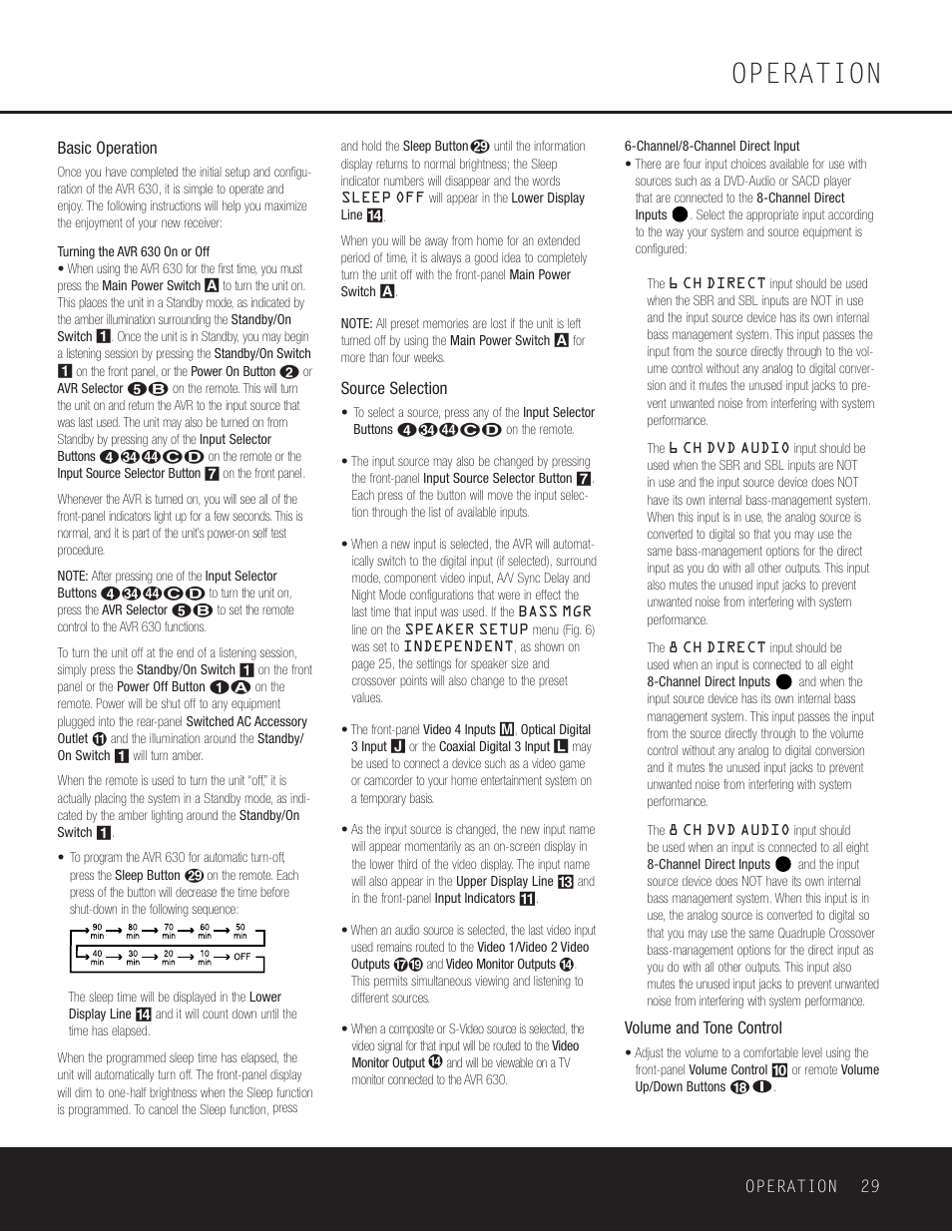 Operation | Harman-Kardon AVR 630 User Manual | Page 29 / 52