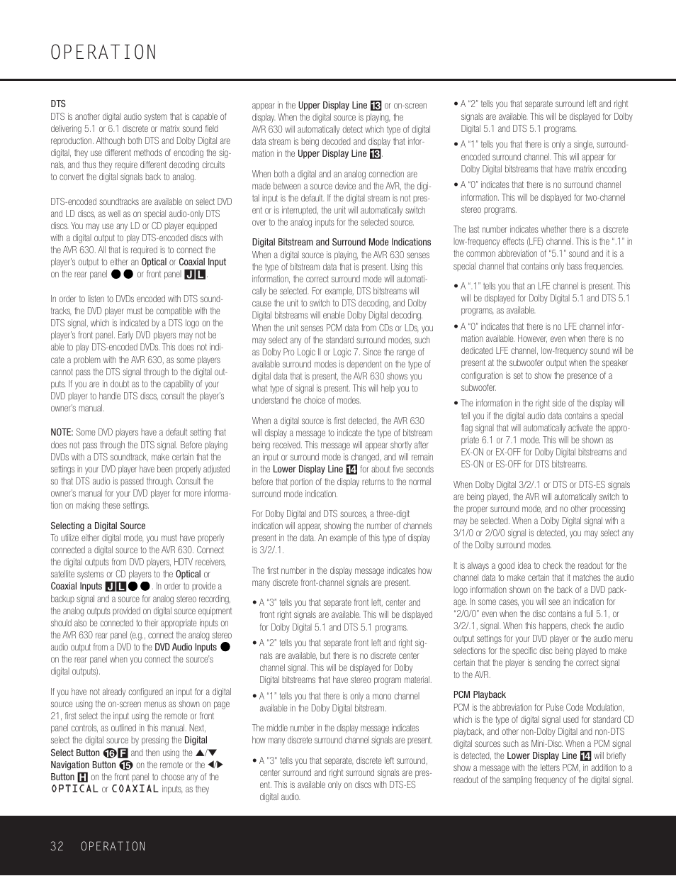 Operation | Harman-Kardon AVR 630 User Manual | Page 32 / 52