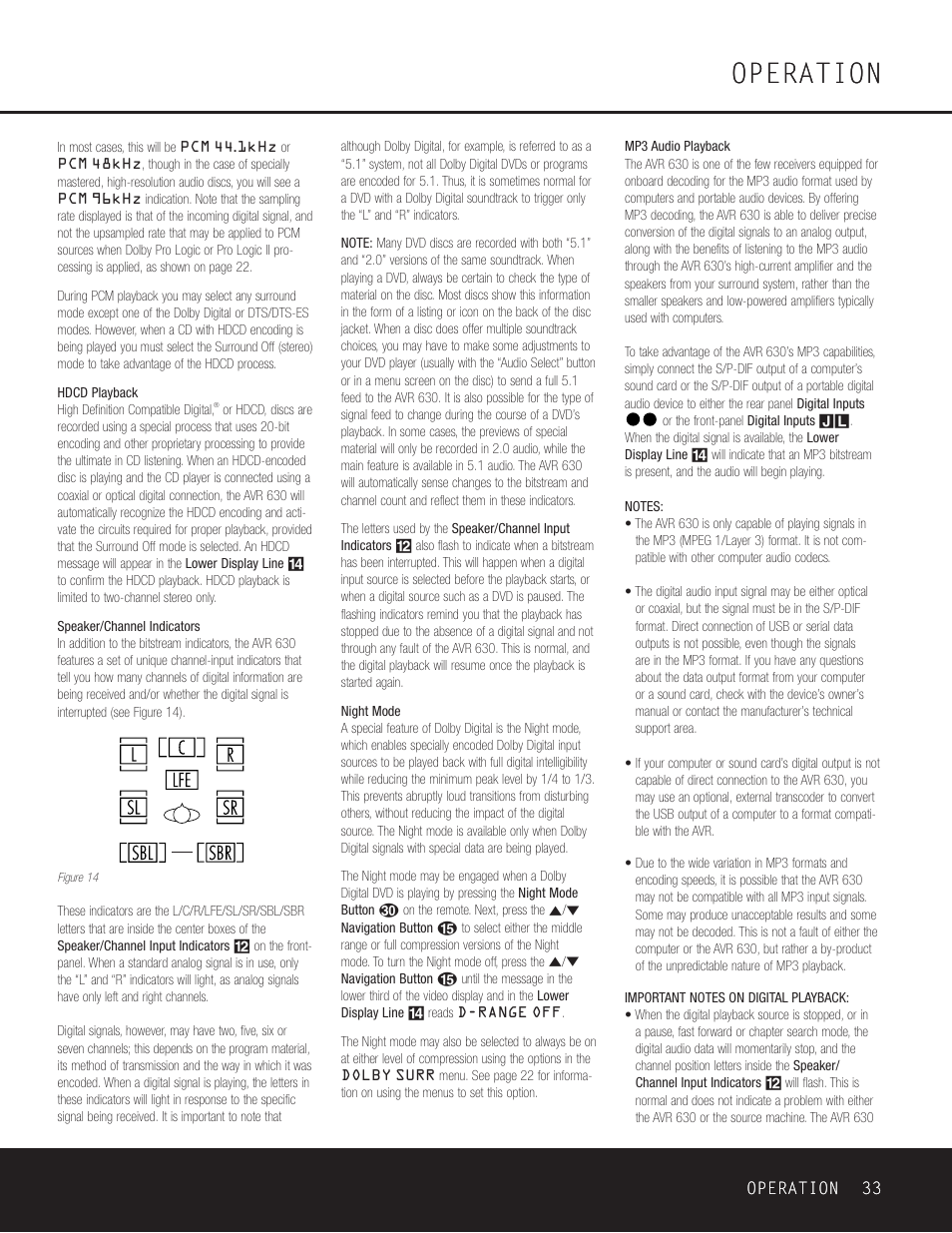 Operation | Harman-Kardon AVR 630 User Manual | Page 33 / 52