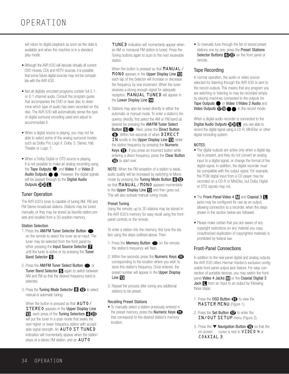 Operation | Harman-Kardon AVR 630 User Manual | Page 34 / 52