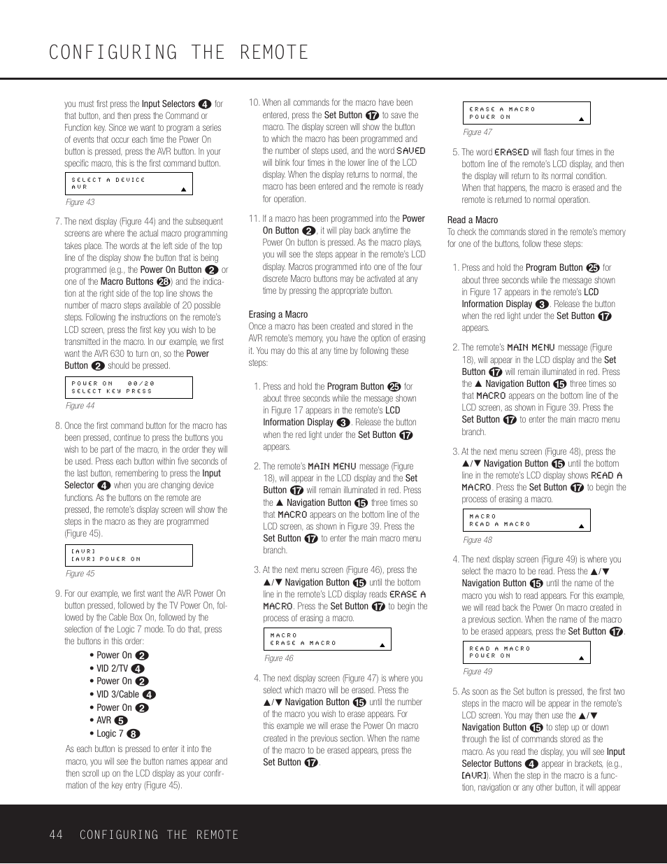 Configuring the remote, 44 configuring the remote | Harman-Kardon AVR 630 User Manual | Page 44 / 52