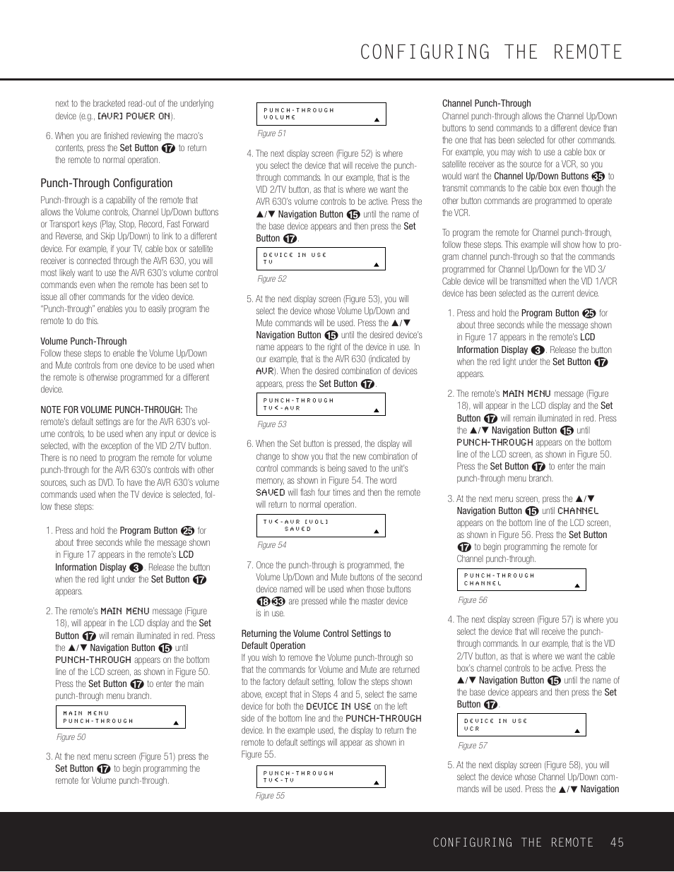 Configuring the remote, Punch-through configuration, Configuring the remote 45 | Harman-Kardon AVR 630 User Manual | Page 45 / 52