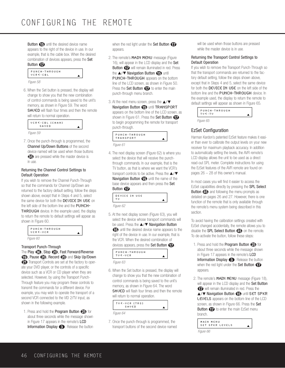 Configuring the remote, Ezset configuration, 46 configuring the remote | Harman-Kardon AVR 630 User Manual | Page 46 / 52