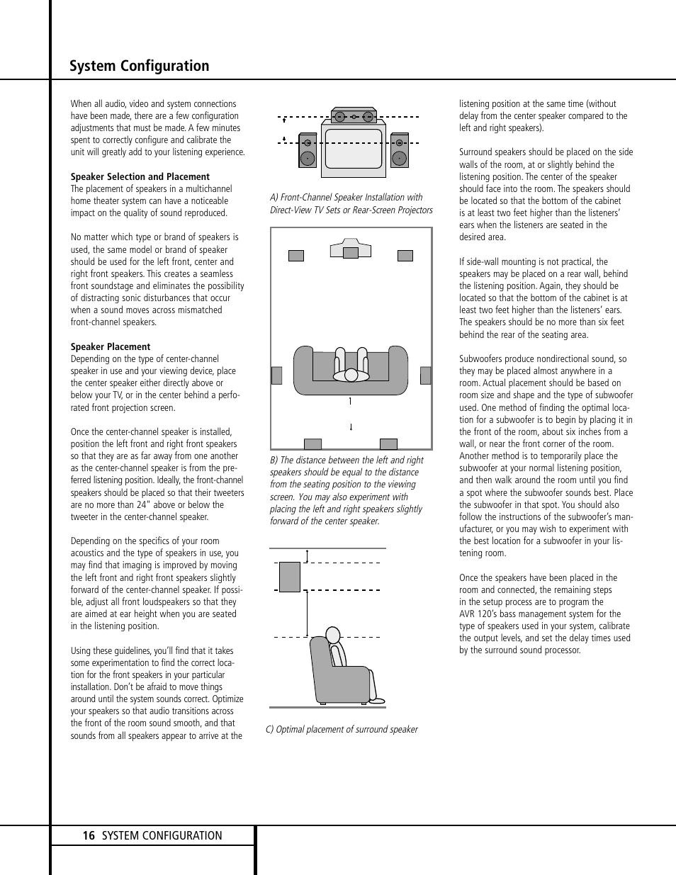 System configuration, 16 system configuration | Harman-Kardon AVR 120 User Manual | Page 16 / 44