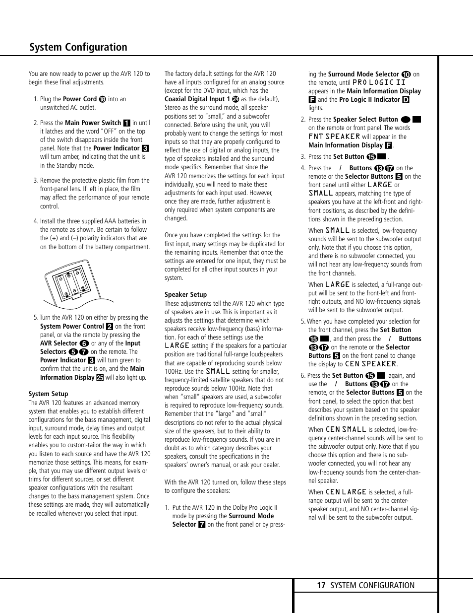 System configuration | Harman-Kardon AVR 120 User Manual | Page 17 / 44