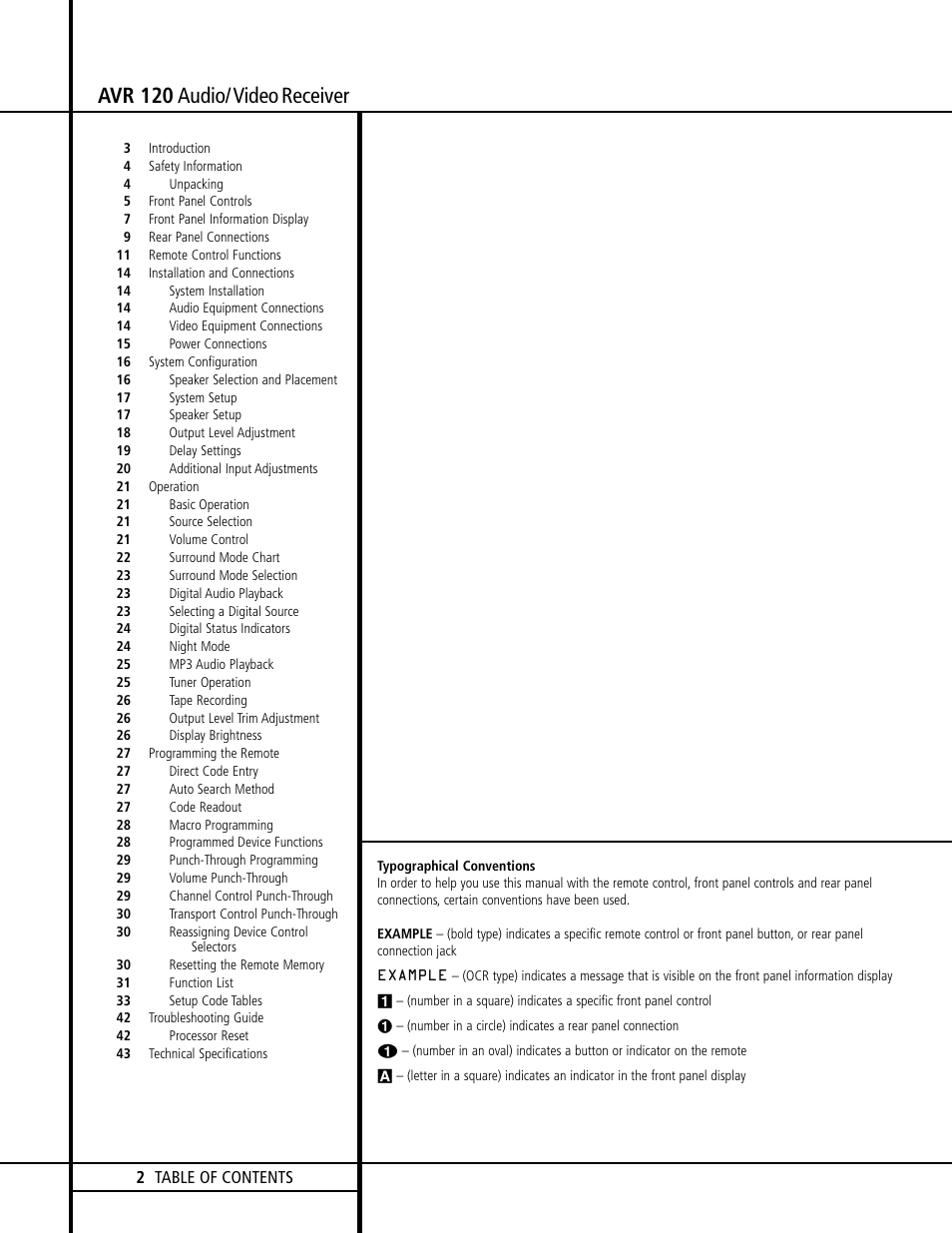 Avr 120 audio/video receiver | Harman-Kardon AVR 120 User Manual | Page 2 / 44