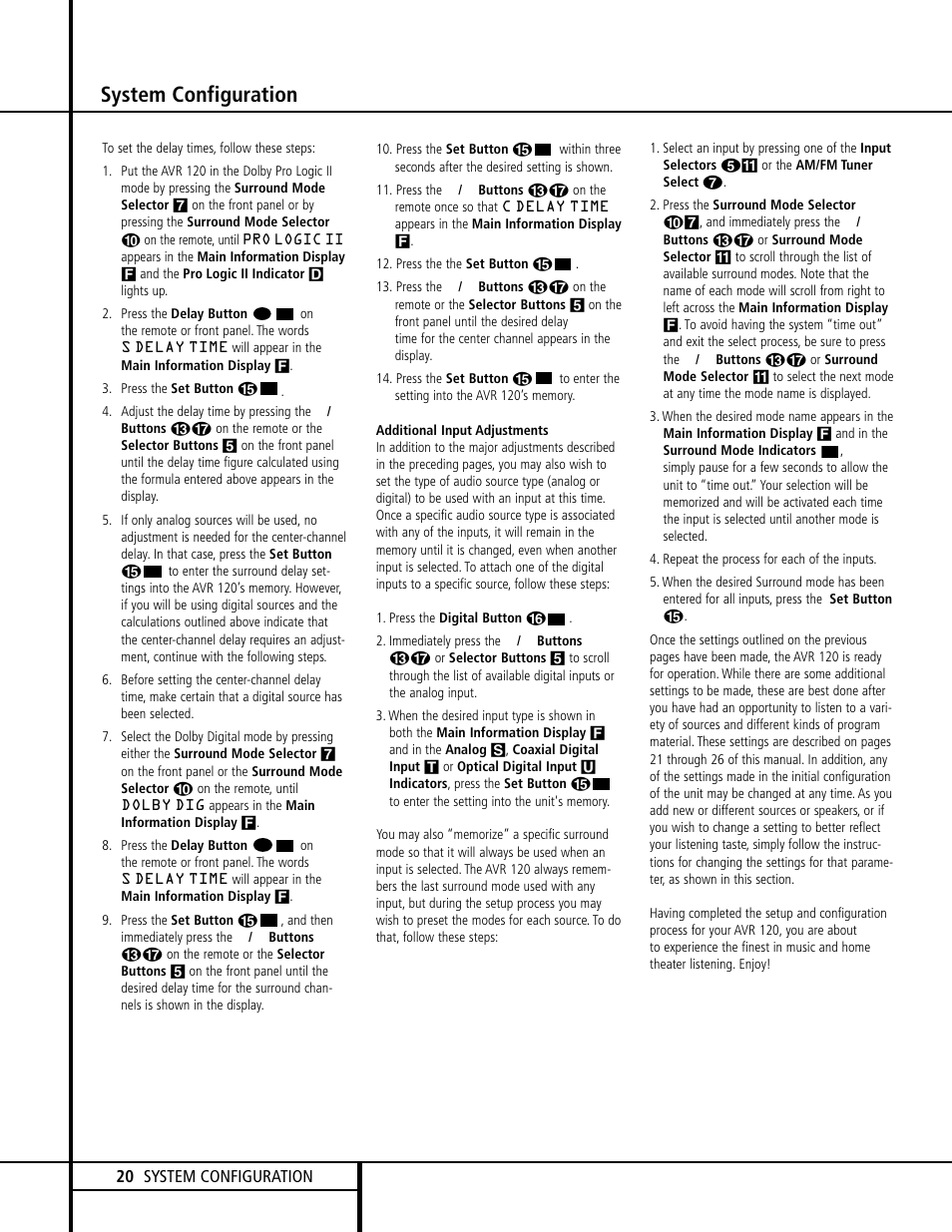 System configuration | Harman-Kardon AVR 120 User Manual | Page 20 / 44