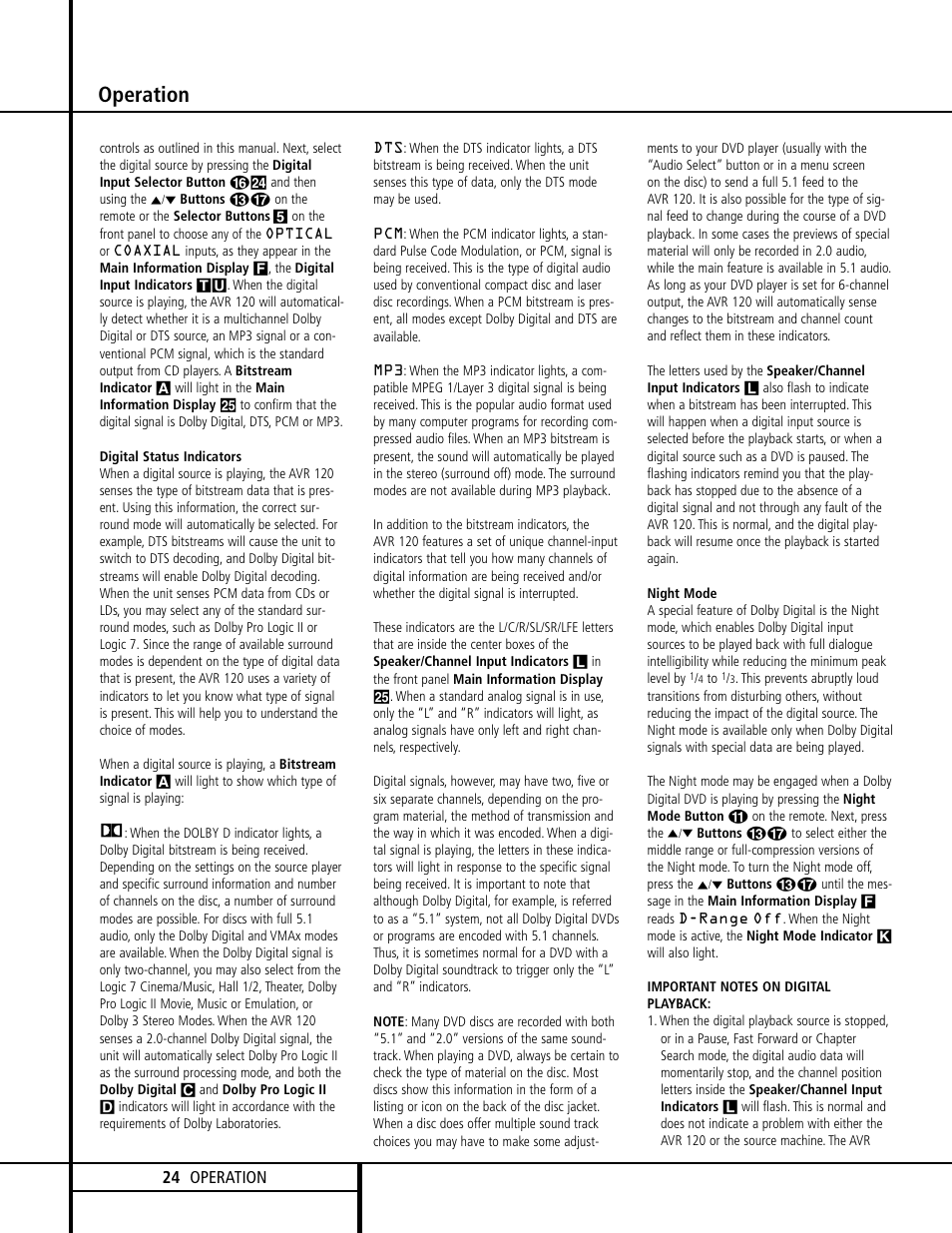 Operation, 24 operation | Harman-Kardon AVR 120 User Manual | Page 24 / 44