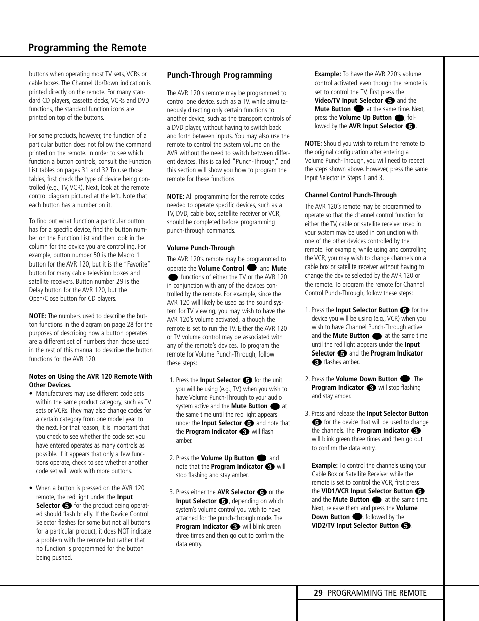 Programming the remote | Harman-Kardon AVR 120 User Manual | Page 29 / 44