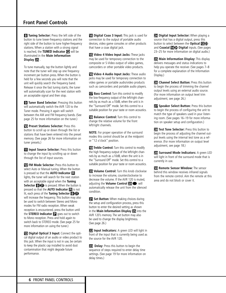 Front panel controls | Harman-Kardon AVR 120 User Manual | Page 6 / 44