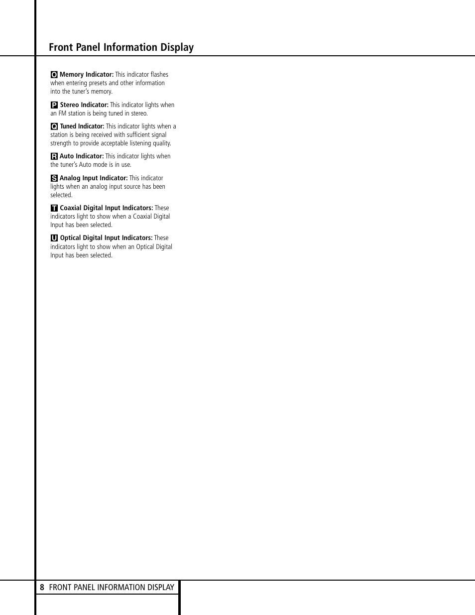 Front panel information display | Harman-Kardon AVR 120 User Manual | Page 8 / 44