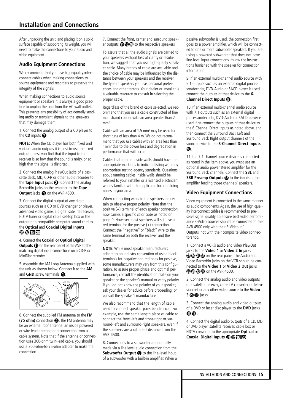Installation and connections | Harman-Kardon AVR4500 User Manual | Page 15 / 70