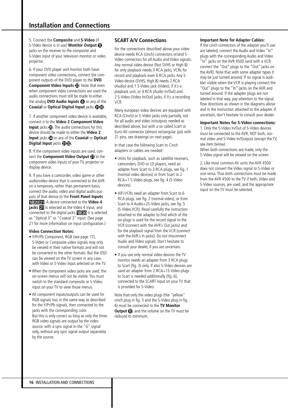 Installation and connections | Harman-Kardon AVR4500 User Manual | Page 16 / 70