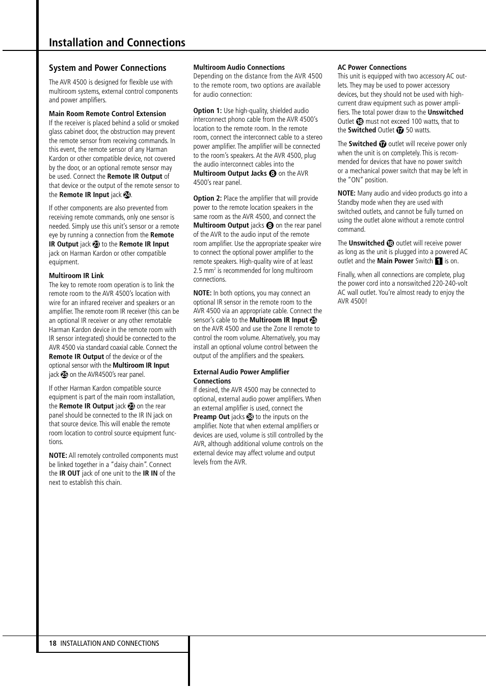 Installation and connections | Harman-Kardon AVR4500 User Manual | Page 18 / 70