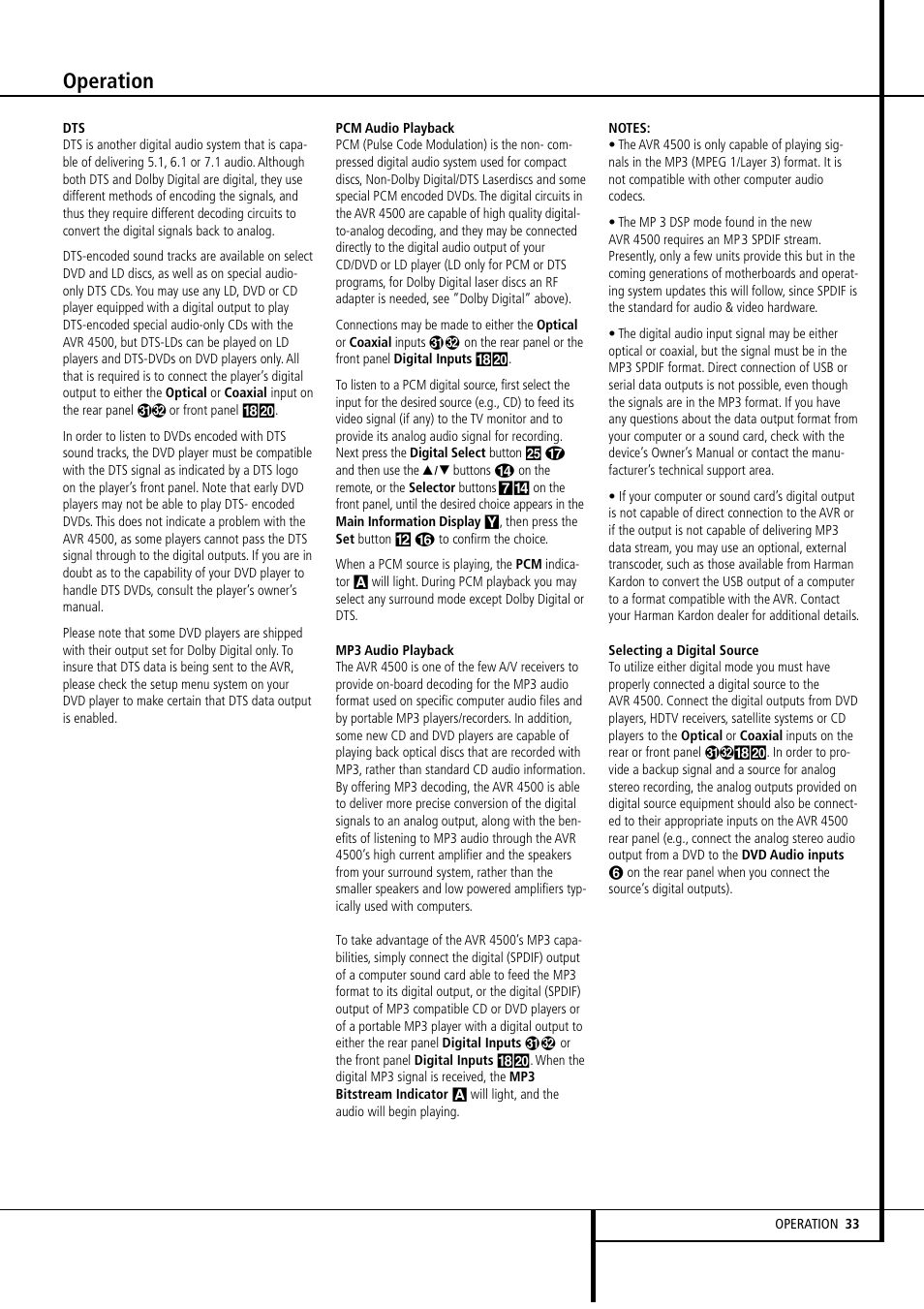 Operation | Harman-Kardon AVR4500 User Manual | Page 33 / 70
