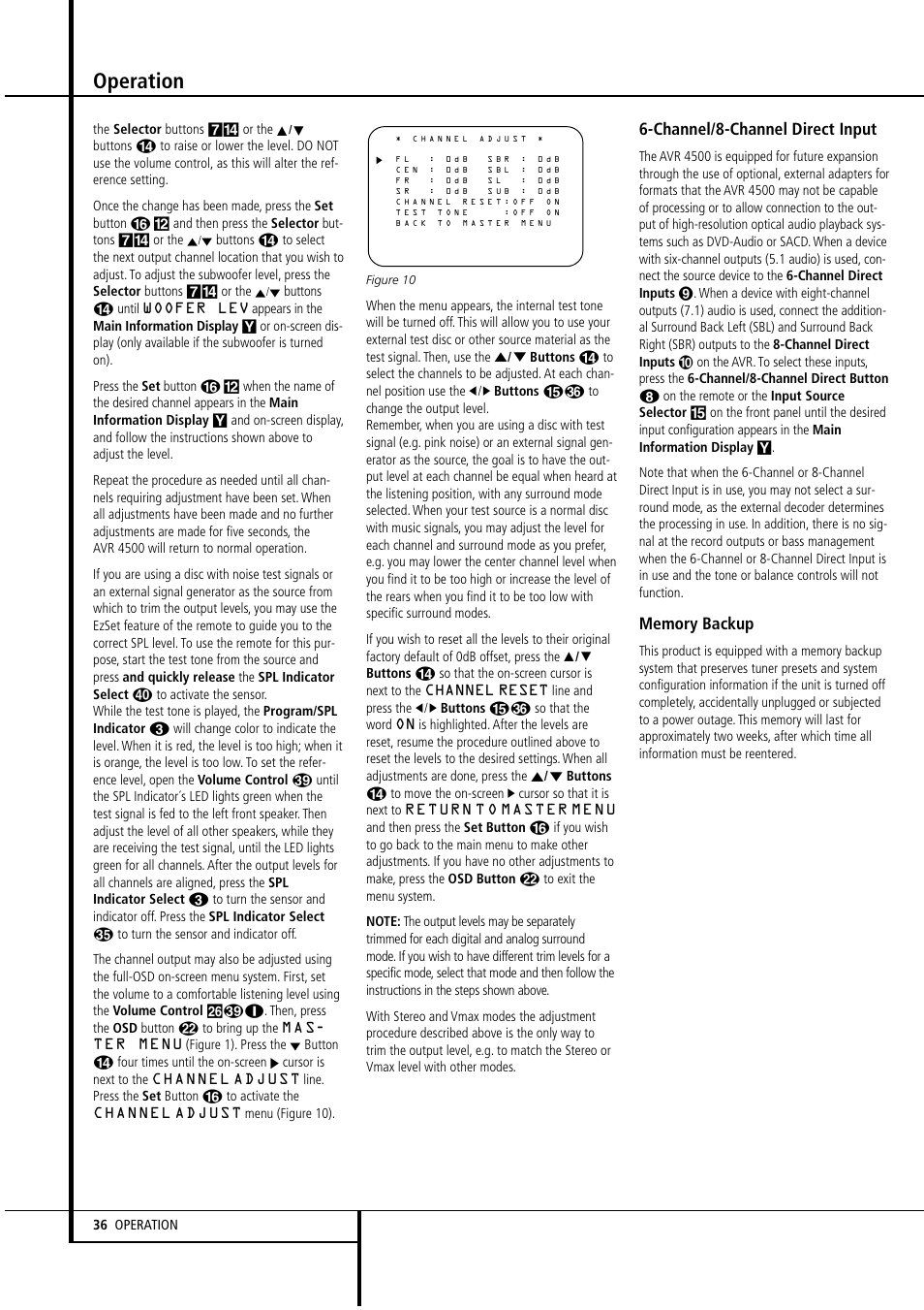 Operation, Channel/8-channel direct input | Harman-Kardon AVR4500 User Manual | Page 36 / 70