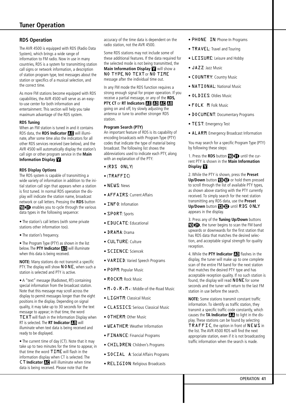 Tuner operation | Harman-Kardon AVR4500 User Manual | Page 41 / 70