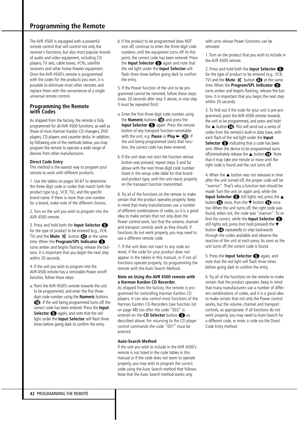 Programming the remote | Harman-Kardon AVR4500 User Manual | Page 42 / 70