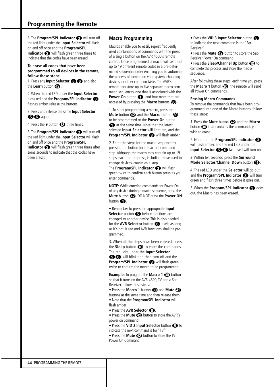 Programming the remote | Harman-Kardon AVR4500 User Manual | Page 44 / 70