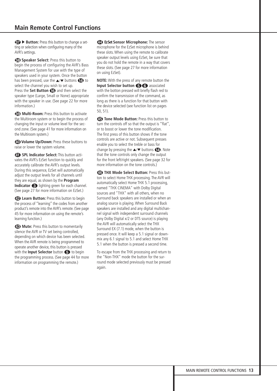Main remote control functions | Harman-Kardon AVR 8500 User Manual | Page 13 / 54
