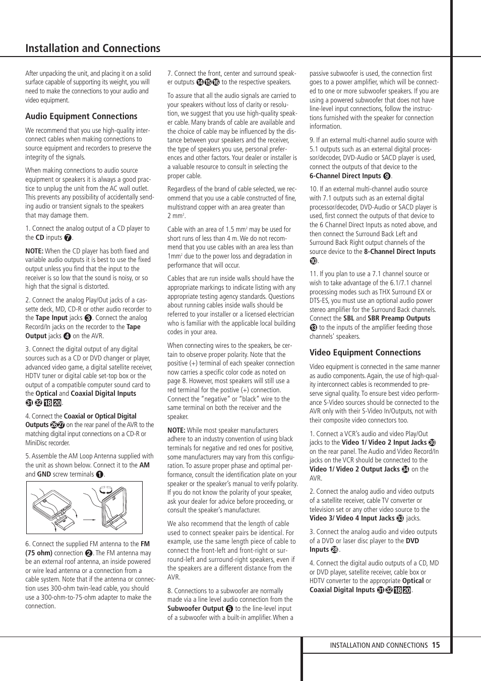 Installation and connections | Harman-Kardon AVR 8500 User Manual | Page 15 / 54