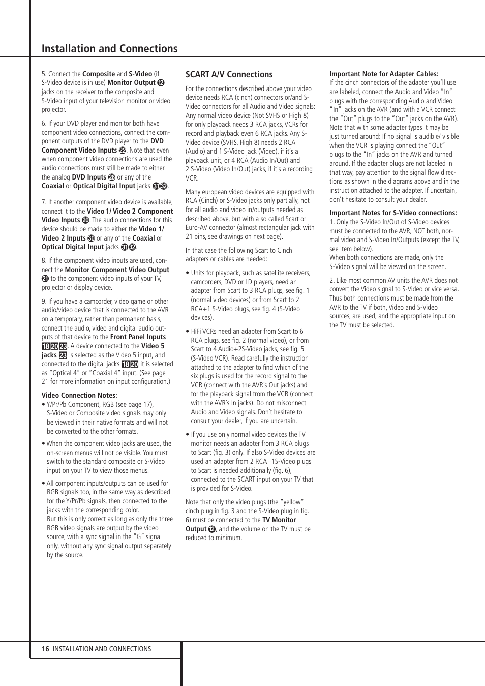 Installation and connections | Harman-Kardon AVR 8500 User Manual | Page 16 / 54