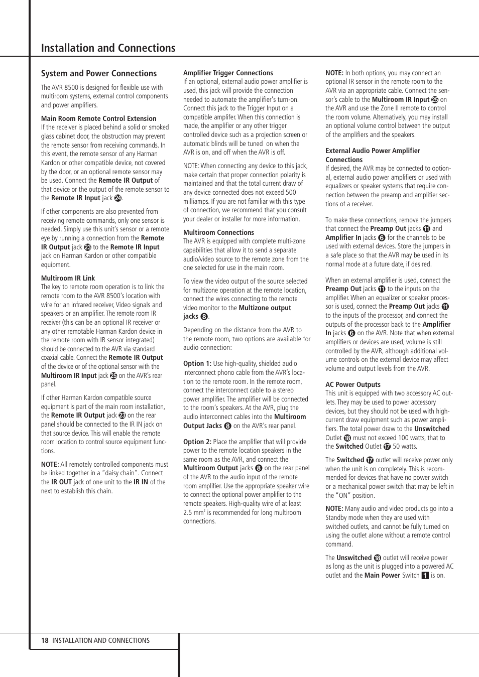 Installation and connections | Harman-Kardon AVR 8500 User Manual | Page 18 / 54