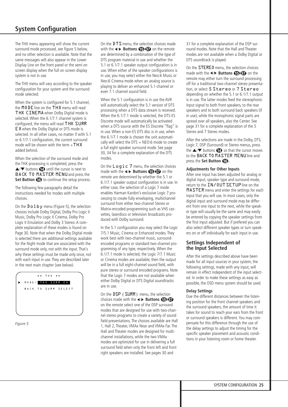 System configuration, Settings independent of the input selected | Harman-Kardon AVR 8500 User Manual | Page 25 / 54