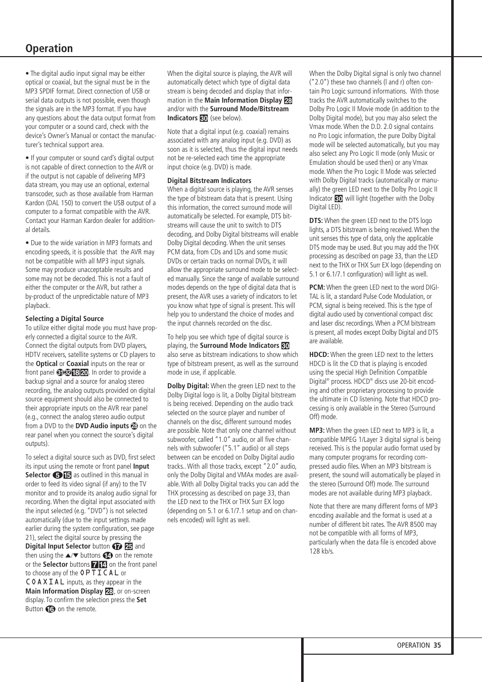 Operation | Harman-Kardon AVR 8500 User Manual | Page 35 / 54