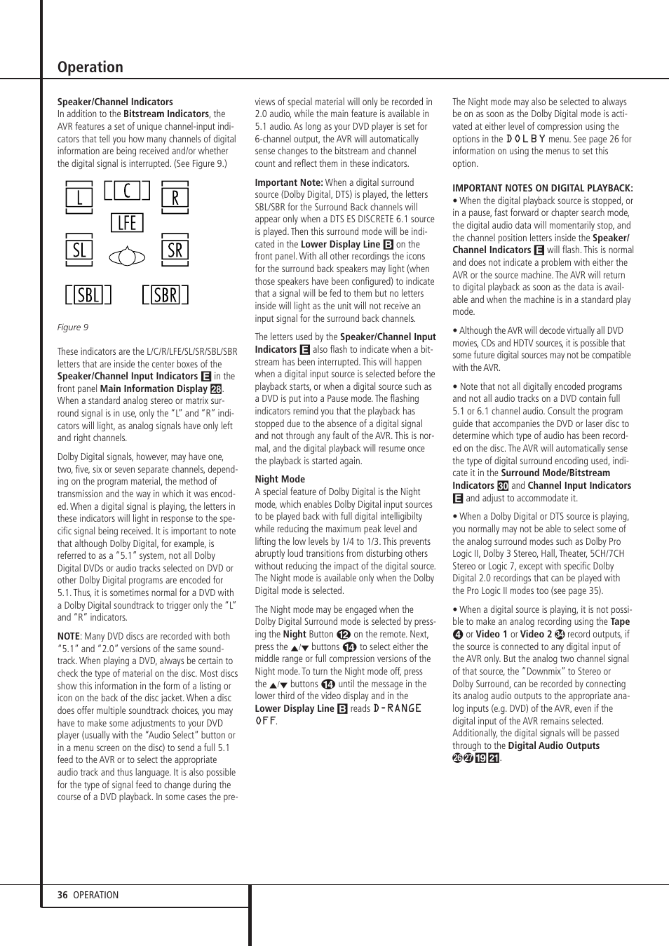 Operation | Harman-Kardon AVR 8500 User Manual | Page 36 / 54