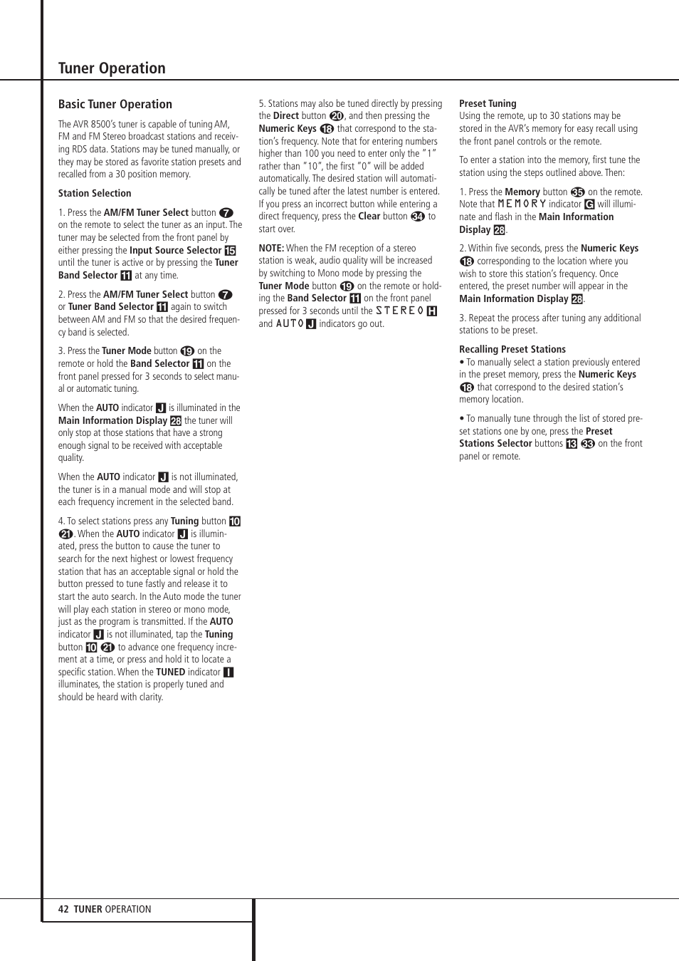 Tuner operation | Harman-Kardon AVR 8500 User Manual | Page 42 / 54
