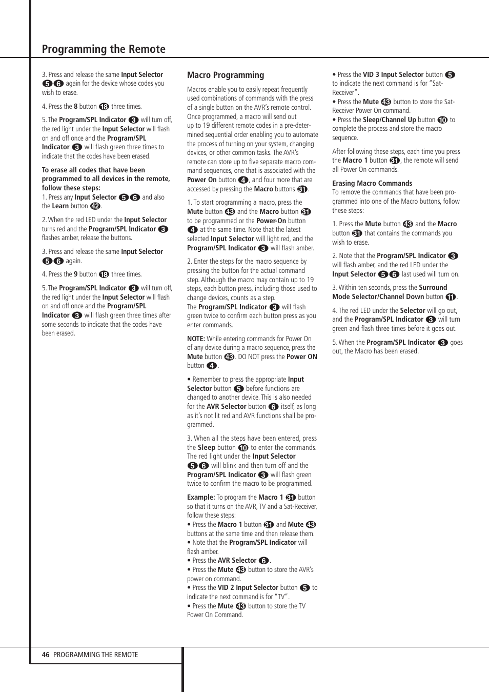 Programming the remote | Harman-Kardon AVR 8500 User Manual | Page 46 / 54