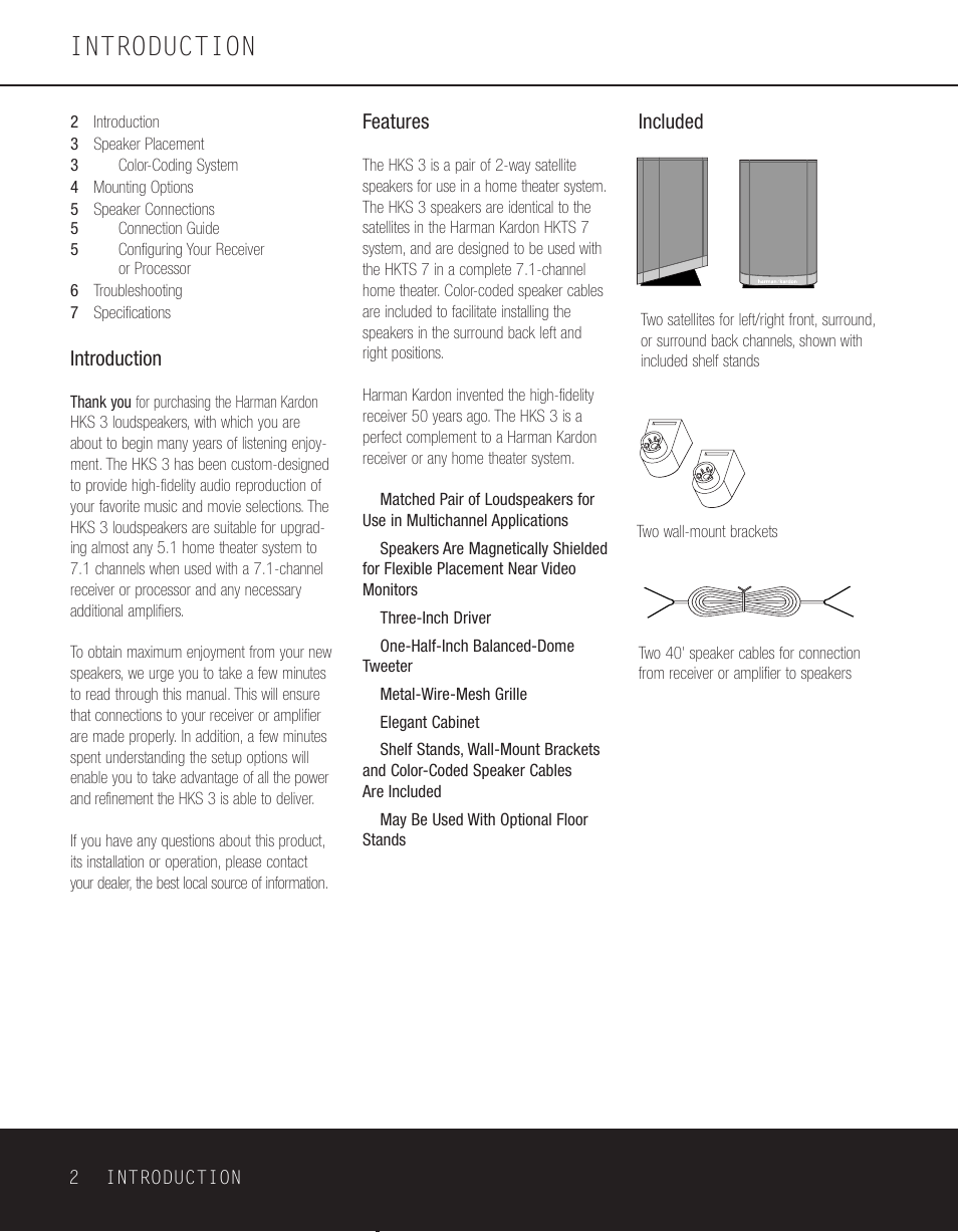 Introduction | Harman-Kardon HKS 3 User Manual | Page 2 / 8