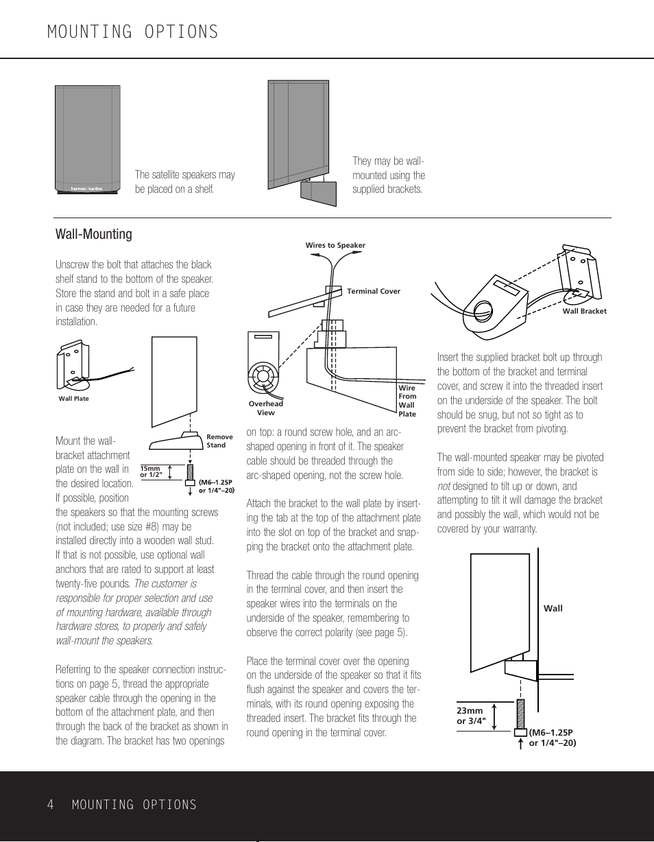 Mounting options, Wall-mounting, 4mounting options | Harman-Kardon HKS 3 User Manual | Page 4 / 8