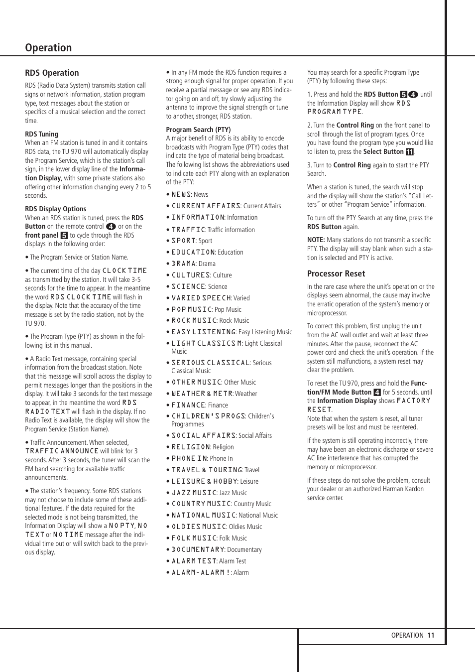 Operation | Harman-Kardon TU 970 User Manual | Page 11 / 14