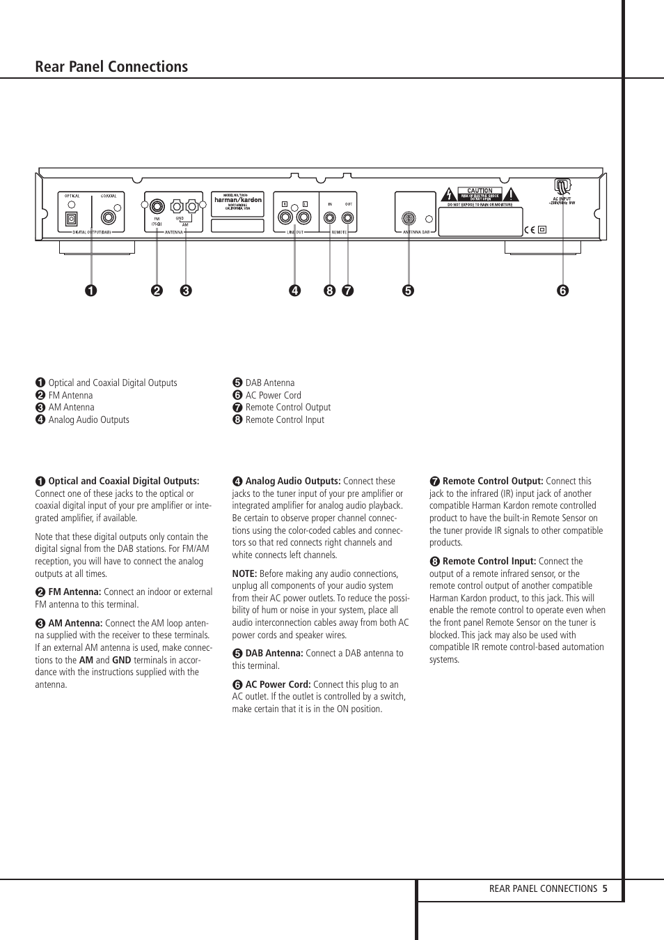 Rear panel connections | Harman-Kardon TU 970 User Manual | Page 5 / 14