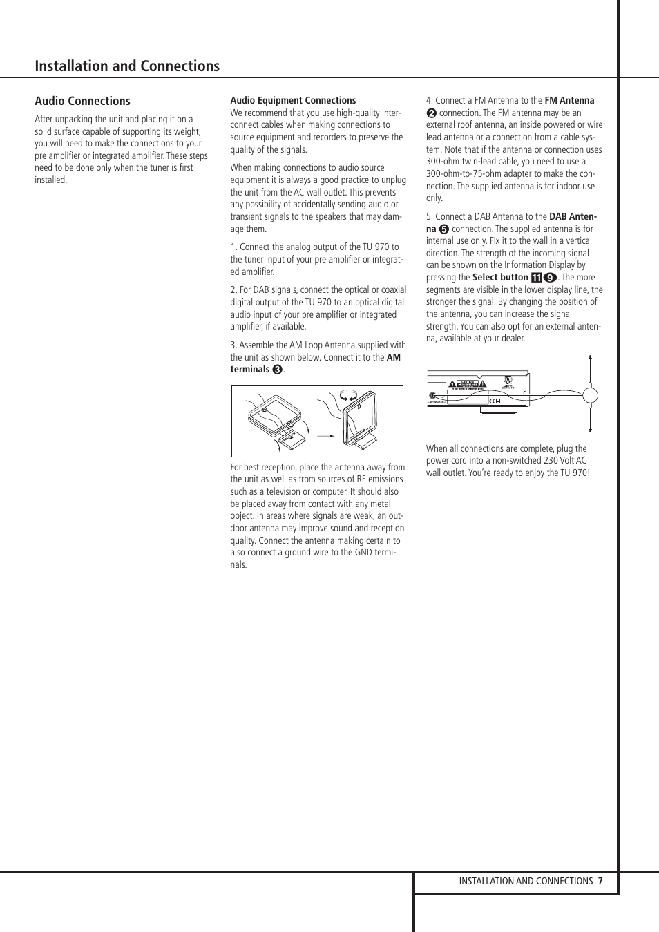 Installation and connections | Harman-Kardon TU 970 User Manual | Page 7 / 14