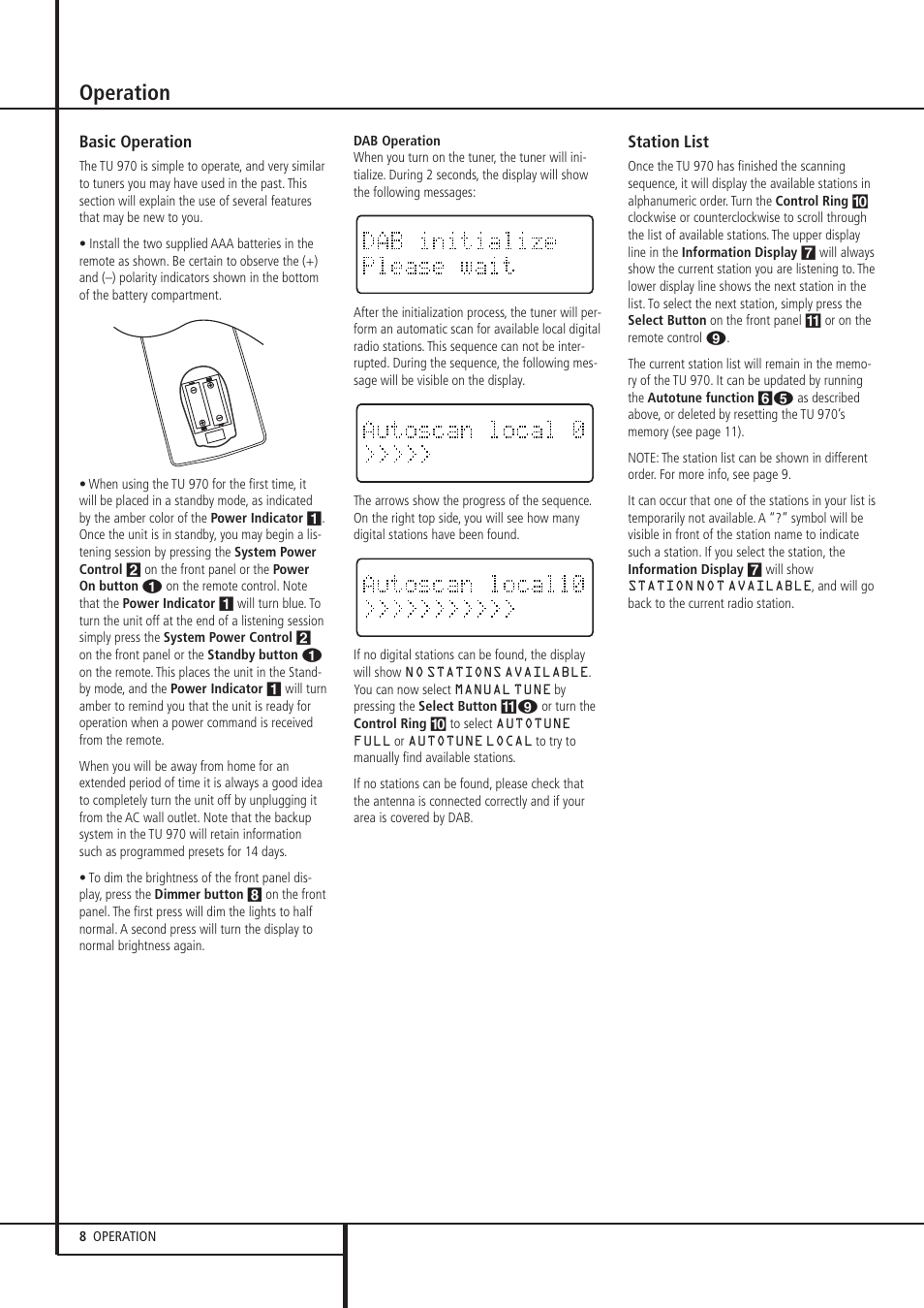 Operation | Harman-Kardon TU 970 User Manual | Page 8 / 14