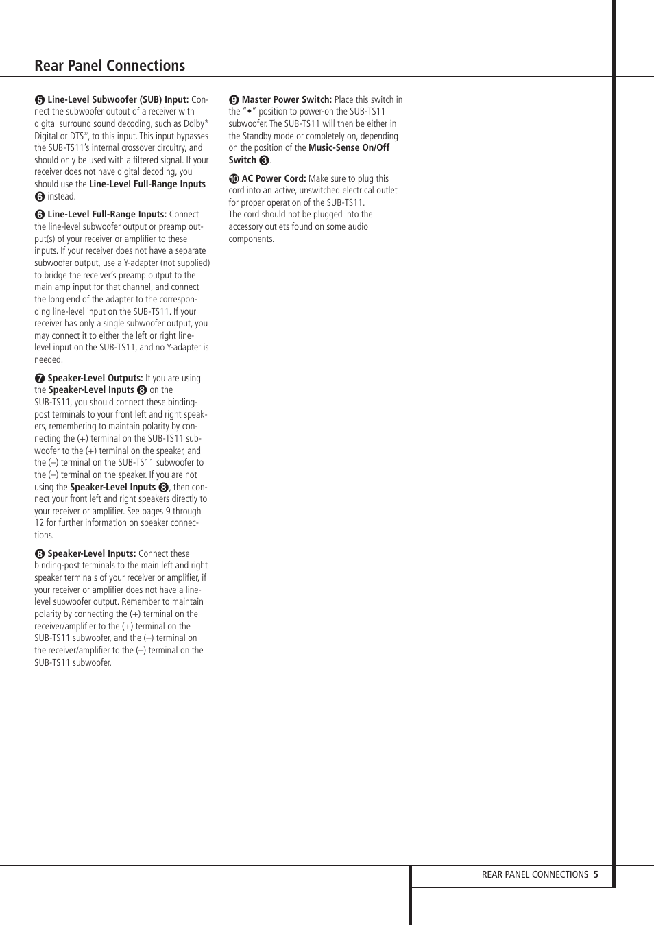 Rear panel connections | Harman-Kardon HKTS 11 User Manual | Page 5 / 15