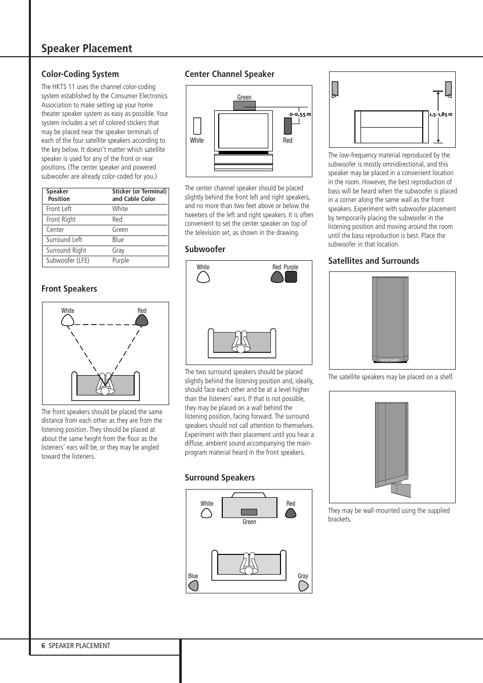 Speaker placement | Harman-Kardon HKTS 11 User Manual | Page 6 / 15