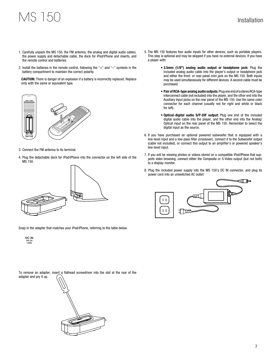 Ms 150, Installation | Harman-Kardon MS 150 User Manual | Page 7 / 12