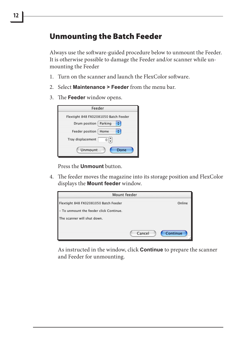 Unmounting the batch feeder | Hasselblad 848 User Manual | Page 12 / 36