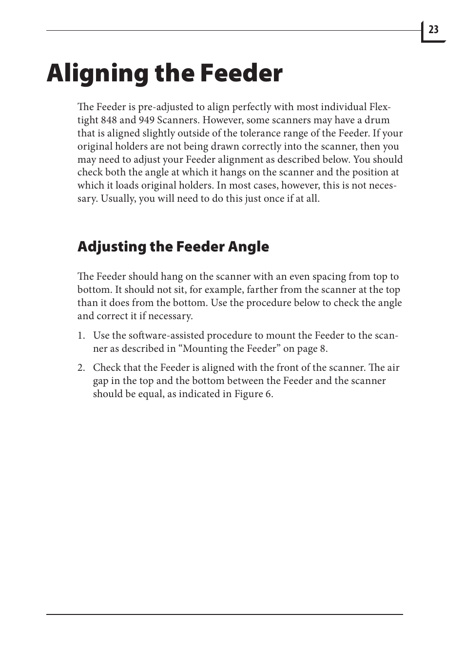Aligning the feeder, Adjusting the feeder angle | Hasselblad 848 User Manual | Page 23 / 36