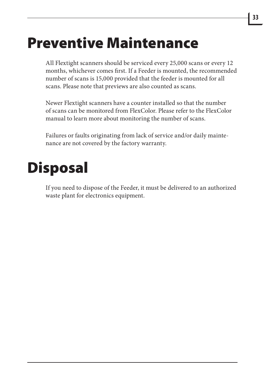Preventive maintenance, Disposal | Hasselblad 848 User Manual | Page 33 / 36