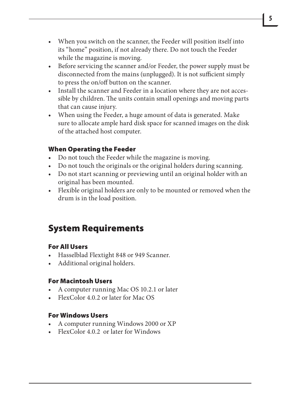 System requirements | Hasselblad 848 User Manual | Page 5 / 36